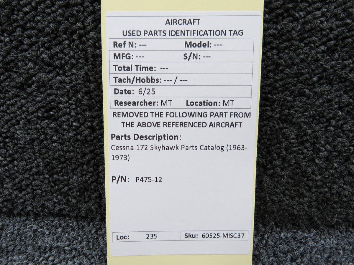 Cessna Aircraft Parts P475-12 Cessna 172 Skyhawk Parts Catalog (1963-1973)