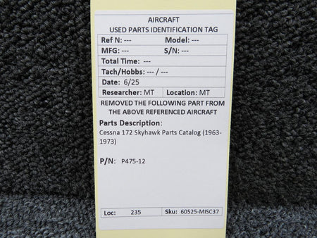 Cessna Aircraft Parts P475-12 Cessna 172 Skyhawk Parts Catalog (1963-1973)