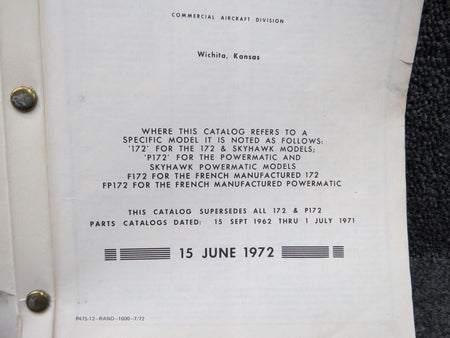 Cessna Aircraft Parts P475-12 Cessna 172 Skyhawk Parts Catalog (1963-1973)