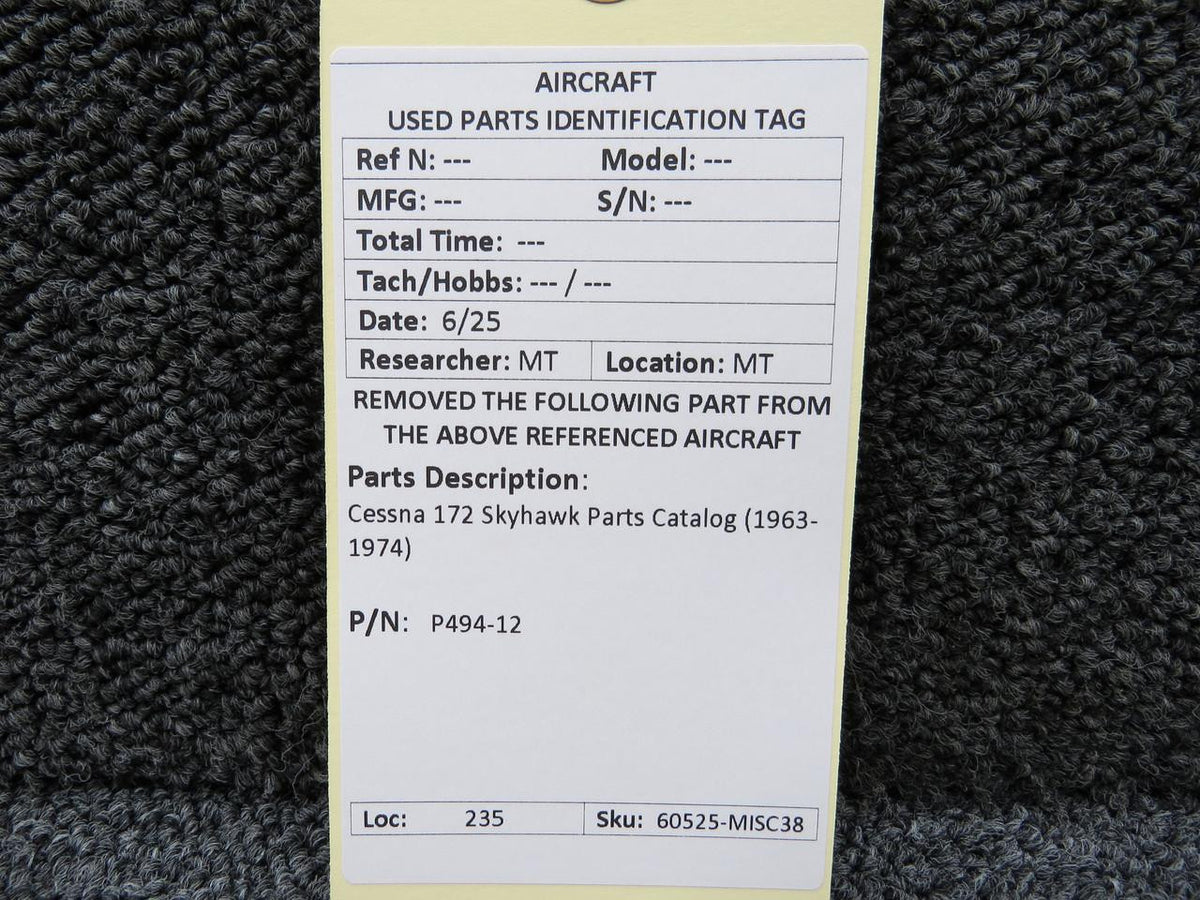 Cessna Aircraft Parts P494-12 Cessna 172 Skyhawk Parts Catalog (1963-1974)