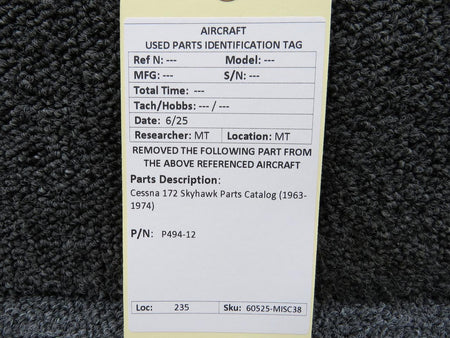 Cessna Aircraft Parts P494-12 Cessna 172 Skyhawk Parts Catalog (1963-1974)