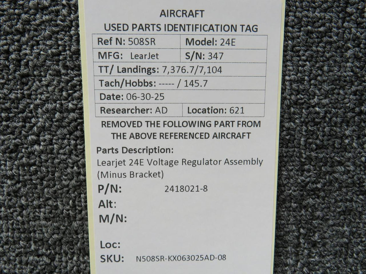 LearJet 2418021-8 Learjet 24E Voltage Regulator Assembly (Minus Bracket)