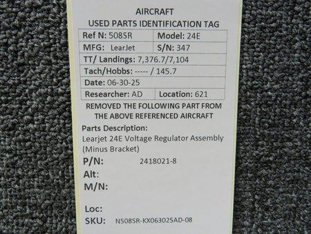LearJet 2418021-8 Learjet 24E Voltage Regulator Assembly (Minus Bracket)