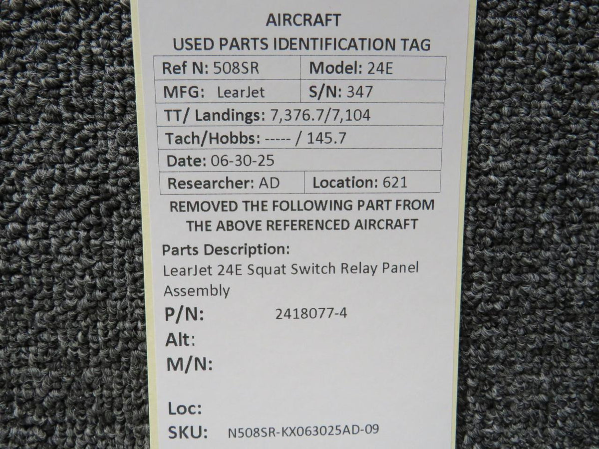 LearJet 2418077-4 LearJet 24E Squat Switch Relay Panel Assembly