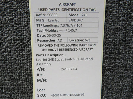 LearJet 2418077-4 LearJet 24E Squat Switch Relay Panel Assembly
