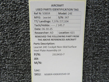 LearJet 2313410-7 LearJet 24E Cockpit Non-Skid Surface Heel Plate Assembly LH