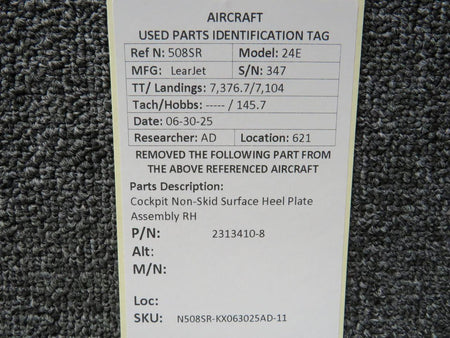 LearJet 2313410-8 LearJet 24E Cockpit Non-Skid Surface Heel Plate Assembly RH