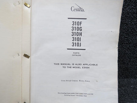 Cessna Aircraft Parts P310-12 Cessna 310 Series Parts Catalog (1965)