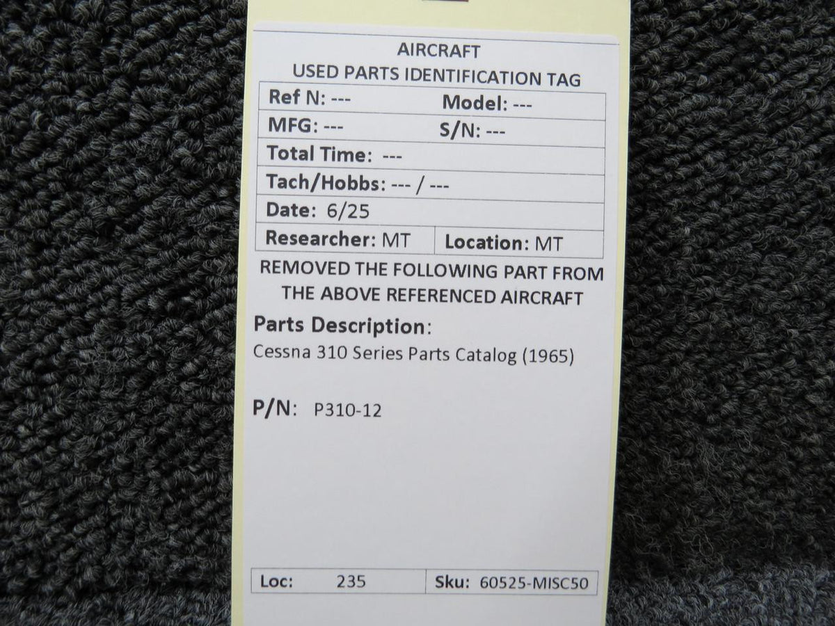 Cessna Aircraft Parts P310-12 Cessna 310 Series Parts Catalog (1965)