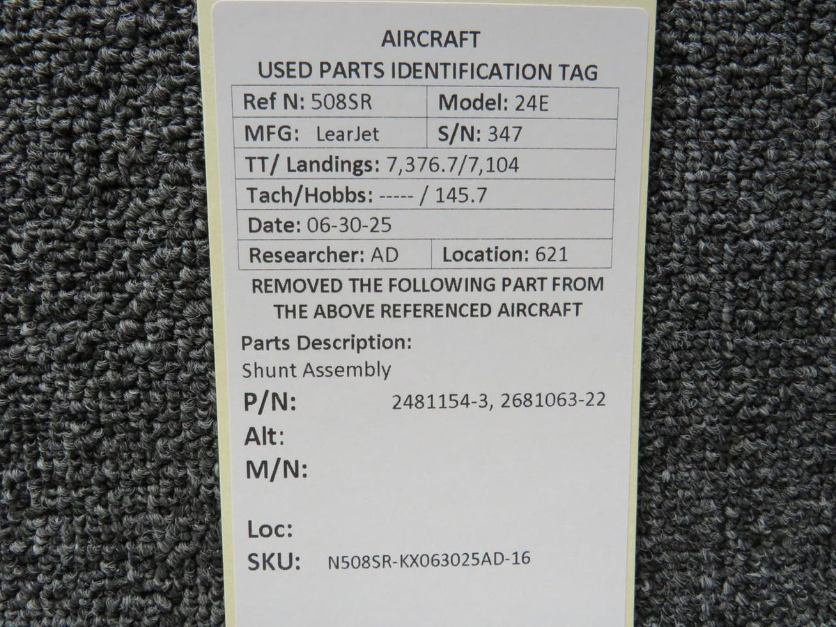 LearJet 2481154-3, 2681063-22 LearJet 24E Shunt Assembly