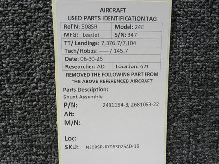 LearJet 2481154-3, 2681063-22 LearJet 24E Shunt Assembly