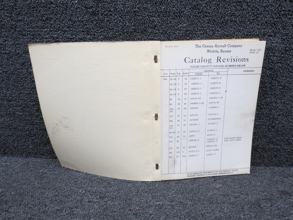 Cessna Aircraft Parts P300-12 Cessna 336 Skymaster Parts Catalog (1965)
