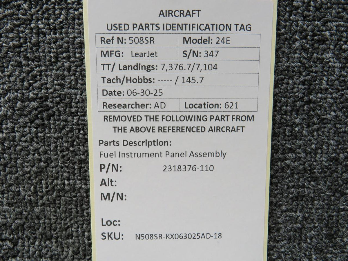 LearJet 2318376-110 LearJet 24E Fuel Instrument Panel Assembly