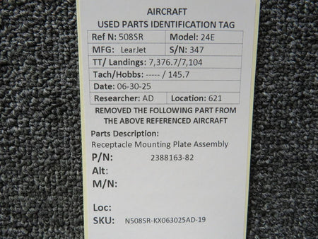 LearJet 2388163-82 LearJet 24E Receptacle Mounting Plate Assembly