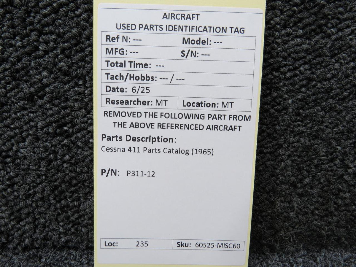 Cessna Aircraft Parts P311-12 Cessna 411 Parts Catalog (1965)