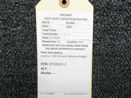 Cessna Aircraft Parts 0733101-2 Cessna C-180 Elevator Balance Weight