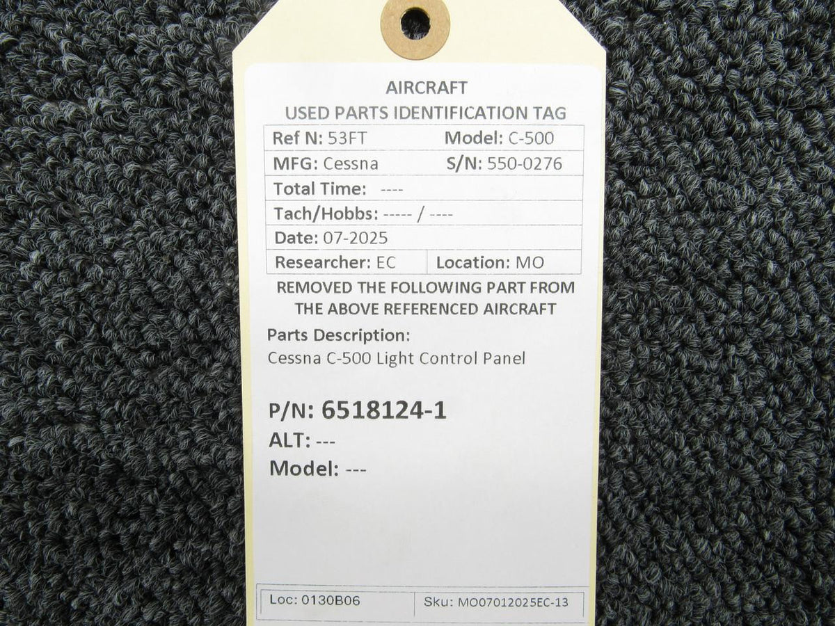 Cessna Aircraft Parts 6518124-1 Cessna C-500 Light Control Panel
