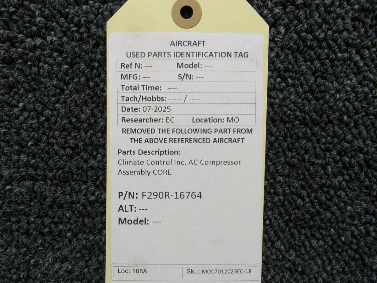 Climate Control F290R-16764 Climate Control Inc. AC Compressor Assembly (CORE)