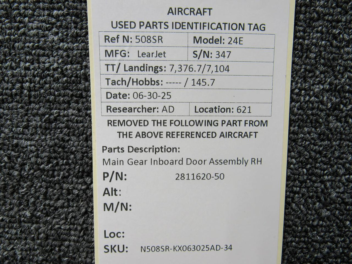 LearJet 2811620-50 LearJet 24E Main Gear Inboard Door Assembly RH