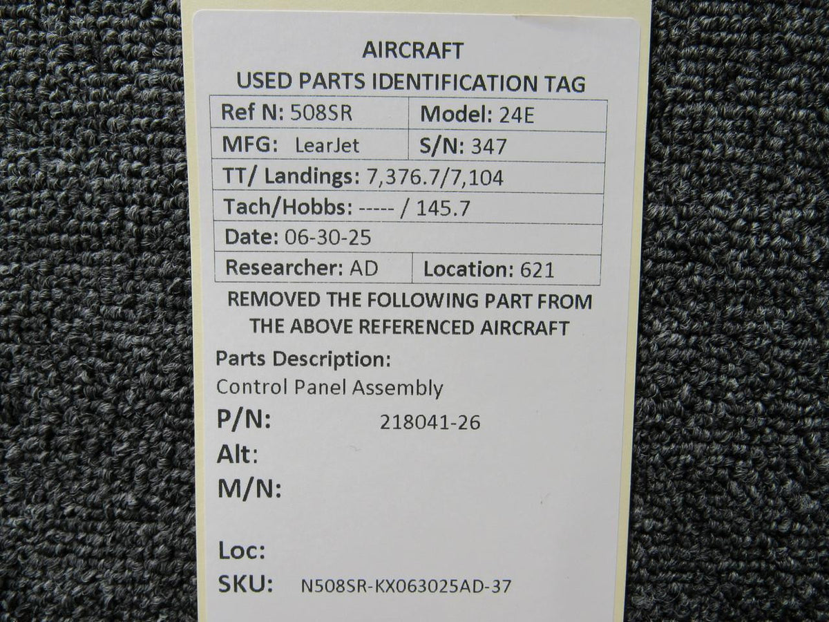 LearJet 218041-26 Learjet 24E Control Panel Assembly