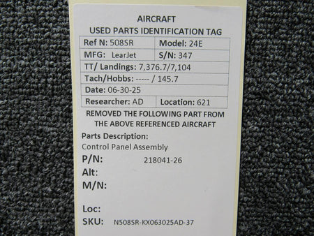 LearJet 218041-26 Learjet 24E Control Panel Assembly