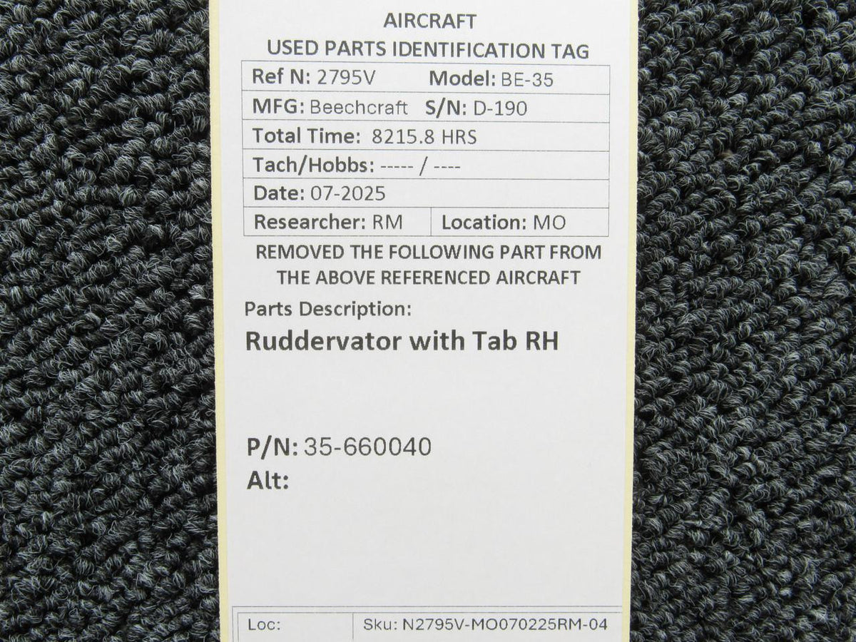 Beechcraft Parts 35-660040-608 Beechcraft BE-35 Ruddervator with Tab RH
