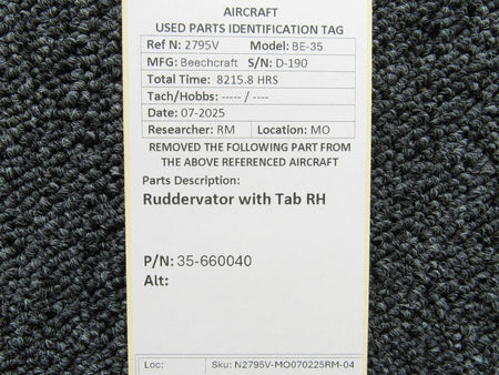 Beechcraft Parts 35-660040-608 Beechcraft BE-35 Ruddervator with Tab RH