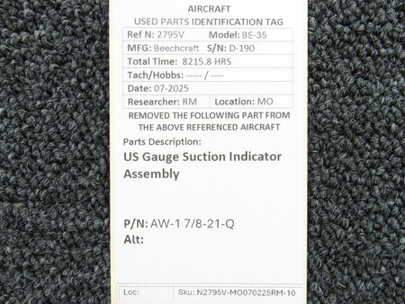 US Gauge AW-1 7/8-21-Q US Gauge Suction Indicator Assembly