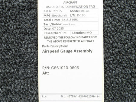 Cessna Aircraft Parts C661010-0606 Airspeed Gauge Assembly