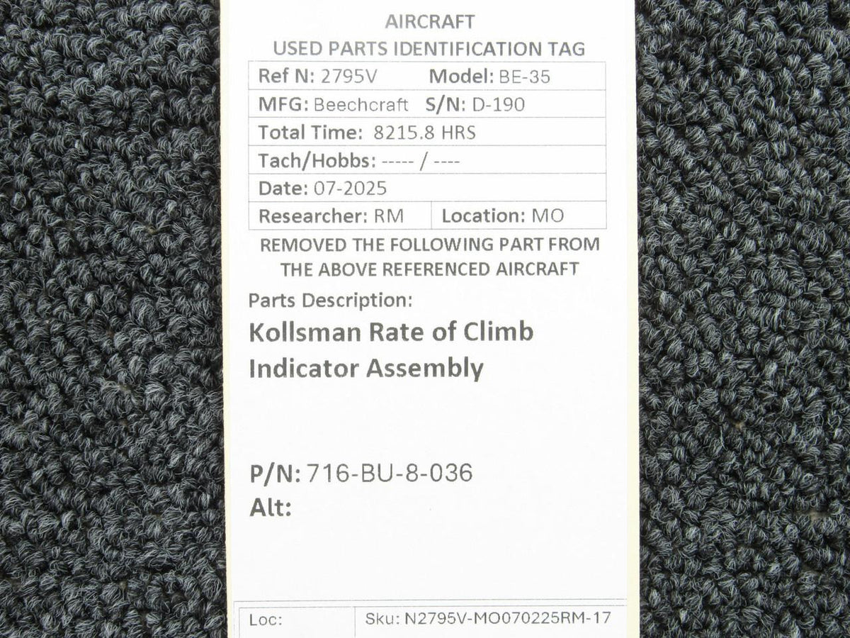 kollsman 716-BU-8-036 Kollsman Rate of Climb Indicator Assembly
