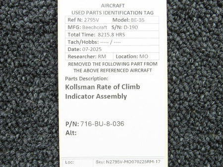 kollsman 716-BU-8-036 Kollsman Rate of Climb Indicator Assembly