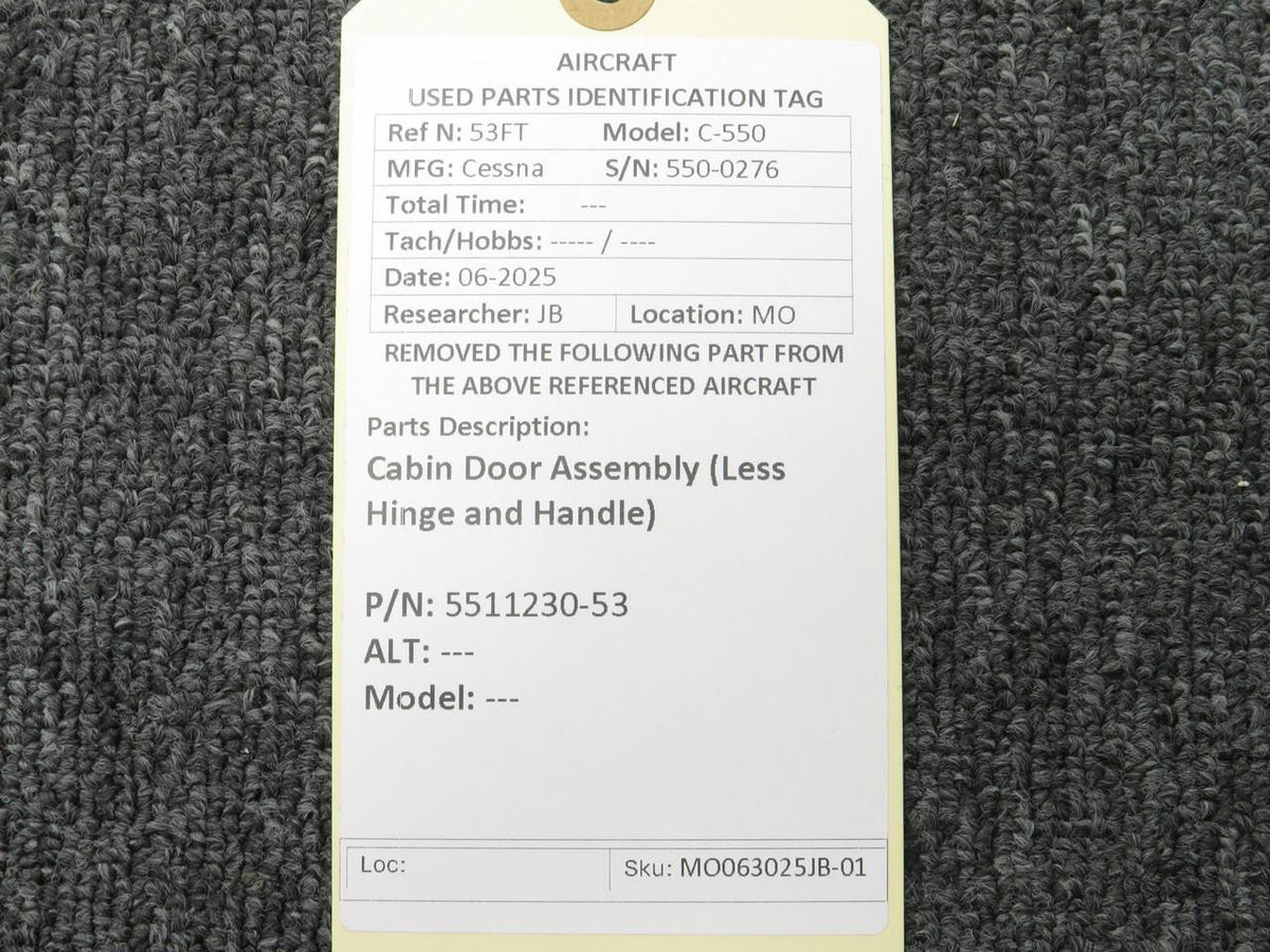 Cessna Aircraft Parts 5511230-53 Cessna C-550 Cabin Door Assembly (Less Hinge and Handle)