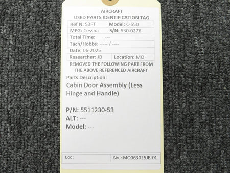 Cessna Aircraft Parts 5511230-53 Cessna C-550 Cabin Door Assembly (Less Hinge and Handle)