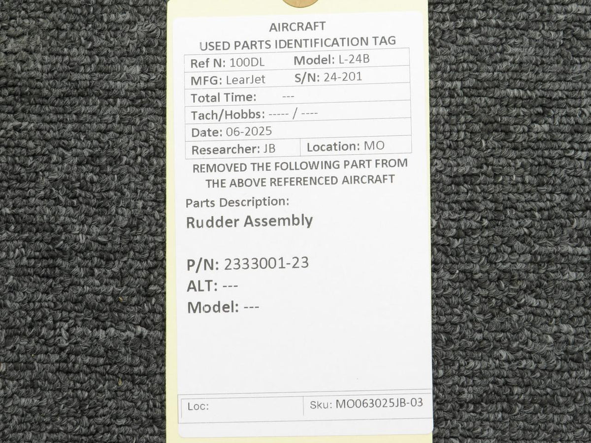 LearJet 2333001-23 LearJet L-24B Rudder Assembly