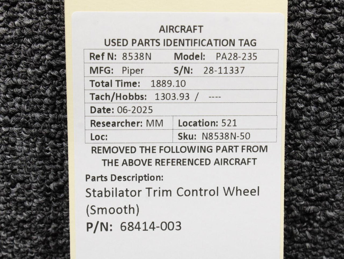 Piper Aircraft Parts 68414-003 Piper PA28-235 Stabilator Trim Control Wheel (Smooth)
