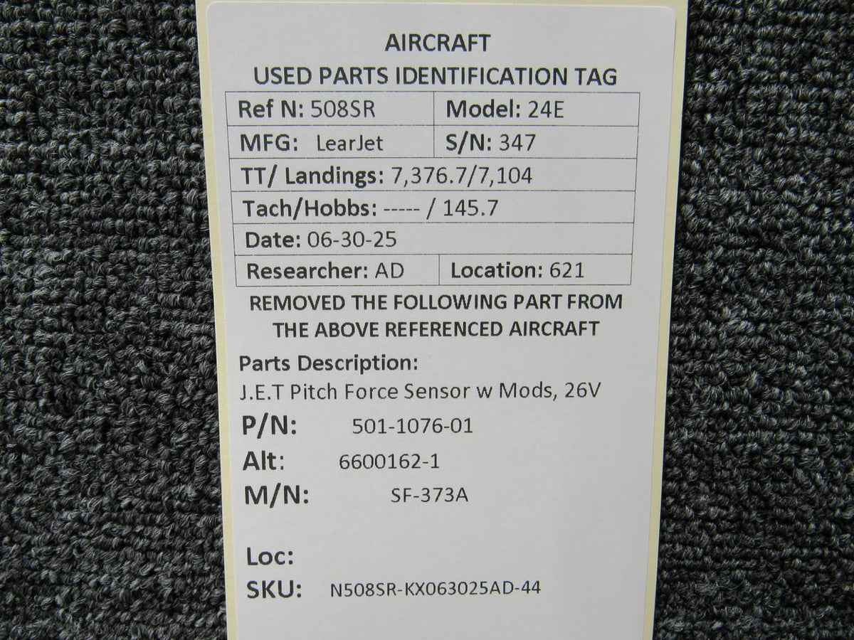 Jet 501-1076-01 (Alt: 6600162-1) J.E.T SF-373A Pitch Force Sensor w Mods, 26V
