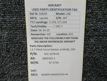 Jet 501-1076-01 (Alt: 6600162-1) J.E.T SF-373A Pitch Force Sensor w Mods, 26V