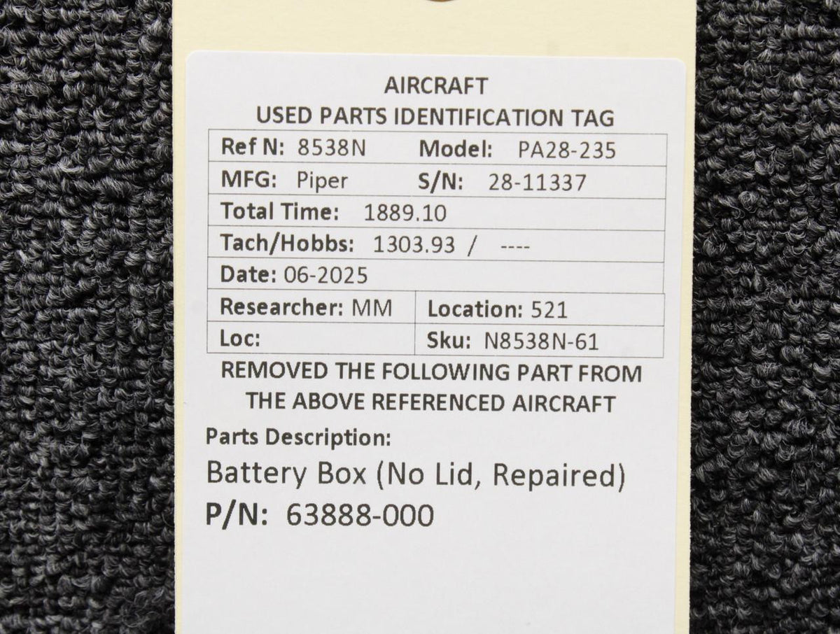 Piper Aircraft Parts 63888-000 Piper PA28-235 Battery Box (No Lid, Repaired)