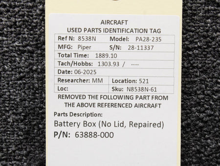 Piper Aircraft Parts 63888-000 Piper PA28-235 Battery Box (No Lid, Repaired)