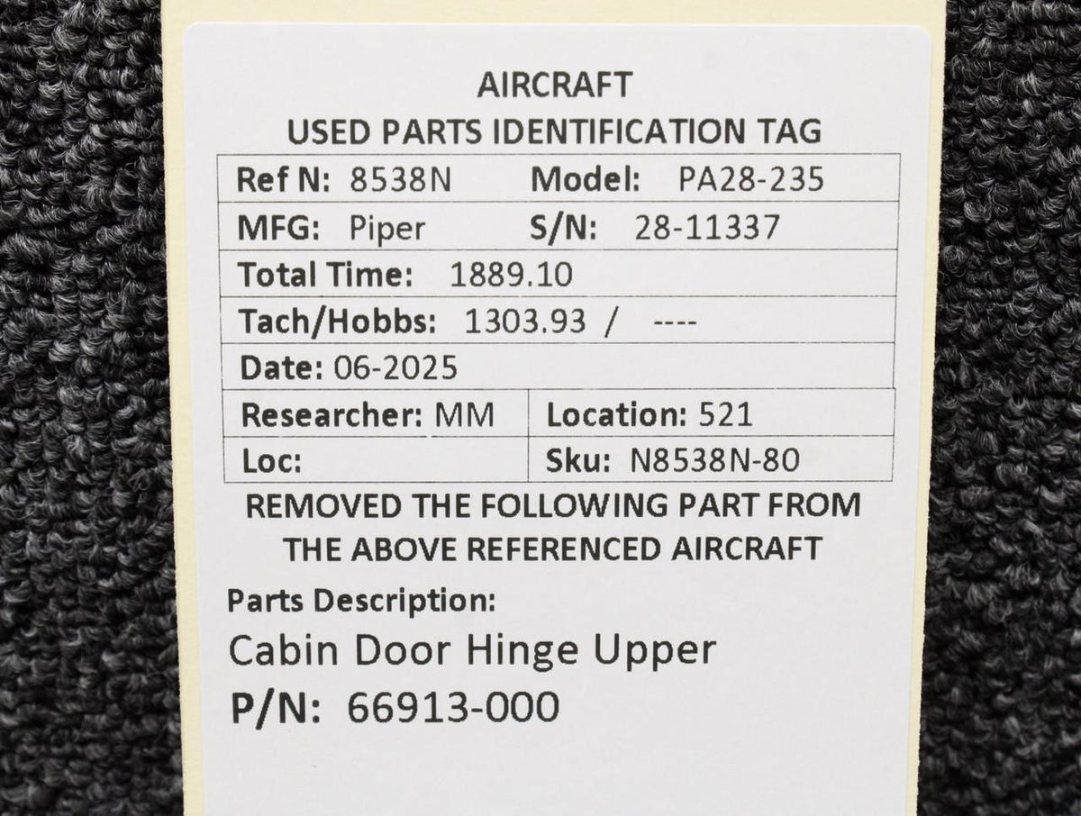 Piper Aircraft Parts 66913-000 Piper PA28-235 Cabin Door Hinge Upper
