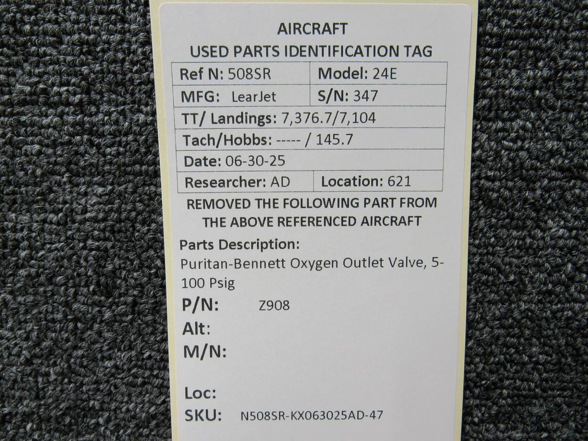Puritan-Bennett Z908 Puritan-Bennett Oxygen Outlet Valve, 5-100 Psig