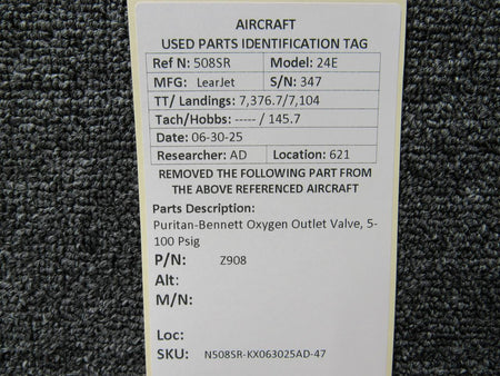 Puritan-Bennett Z908 Puritan-Bennett Oxygen Outlet Valve, 5-100 Psig