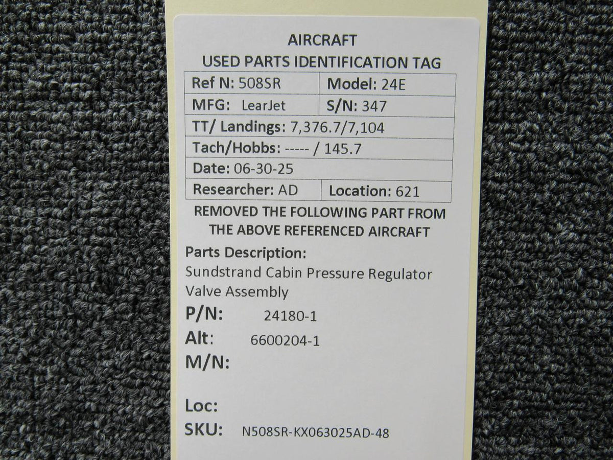 Sundstrand 24180-1 (Alt: 6600204-1) Sundstrand Cabin Pressure Regulator Valve Assembly