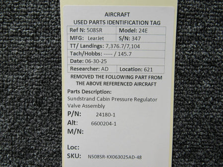 Sundstrand 24180-1 (Alt: 6600204-1) Sundstrand Cabin Pressure Regulator Valve Assembly