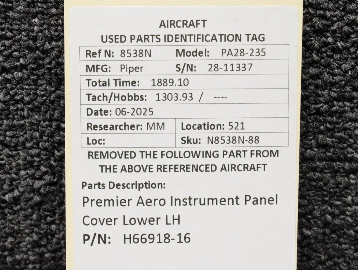 Premier Aero  H66918-16 Piper PA28-235 Premier Aero Instrument Panel Cover Lower LH