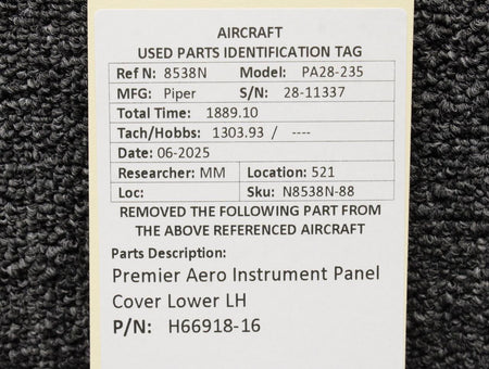 Premier Aero  H66918-16 Piper PA28-235 Premier Aero Instrument Panel Cover Lower LH