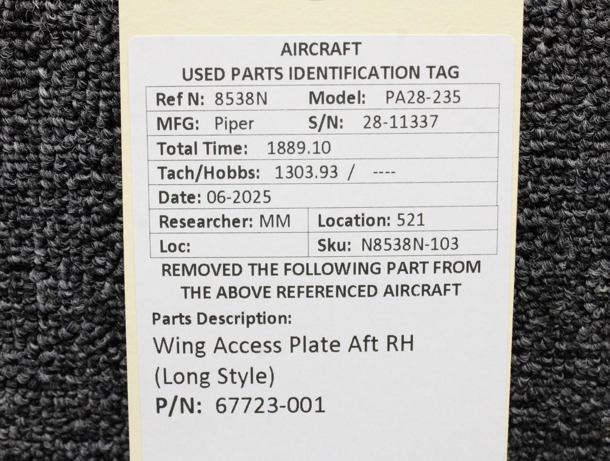 Piper Aircraft Parts 67723-001 Piper PA28-235 Wing Access Plate Aft RH (Long Style)