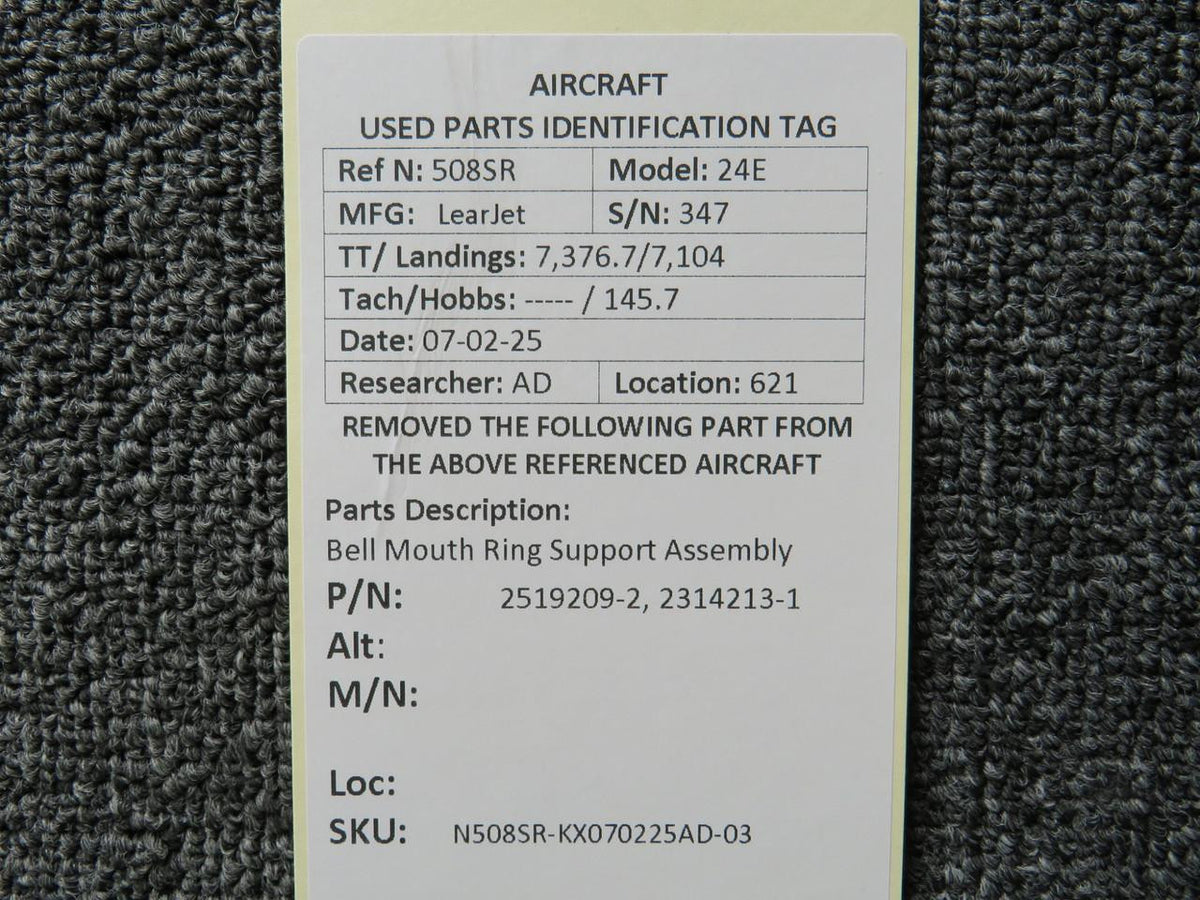 LearJet 2519209-2, 2314213-1 LearJet 24E Bell Mouth Ring Support Assembly
