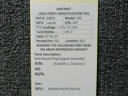 LearJet 2519209-2, 2314213-1 LearJet 24E Bell Mouth Ring Support Assembly