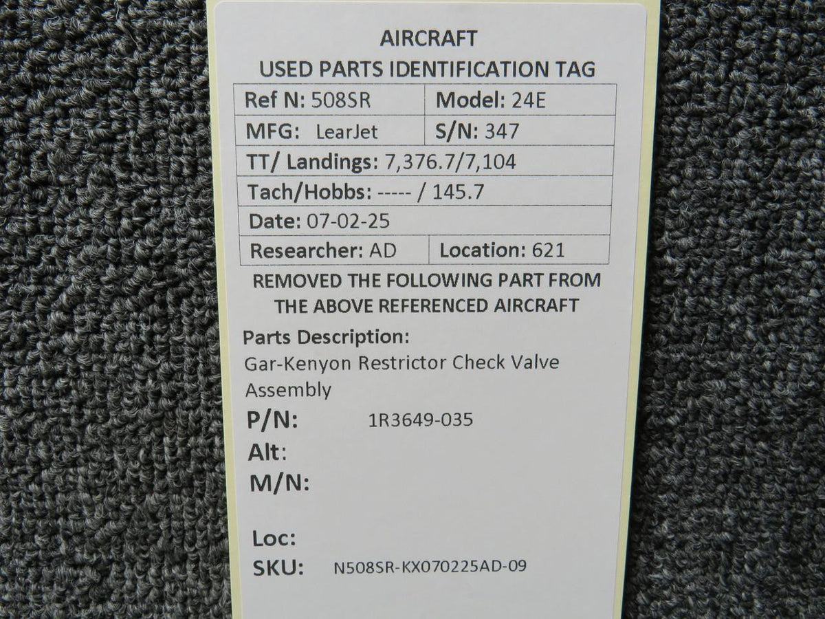 Gar-Kenyon 1R3649-035 Gar-Kenyon Restrictor Check Valve Assembly
